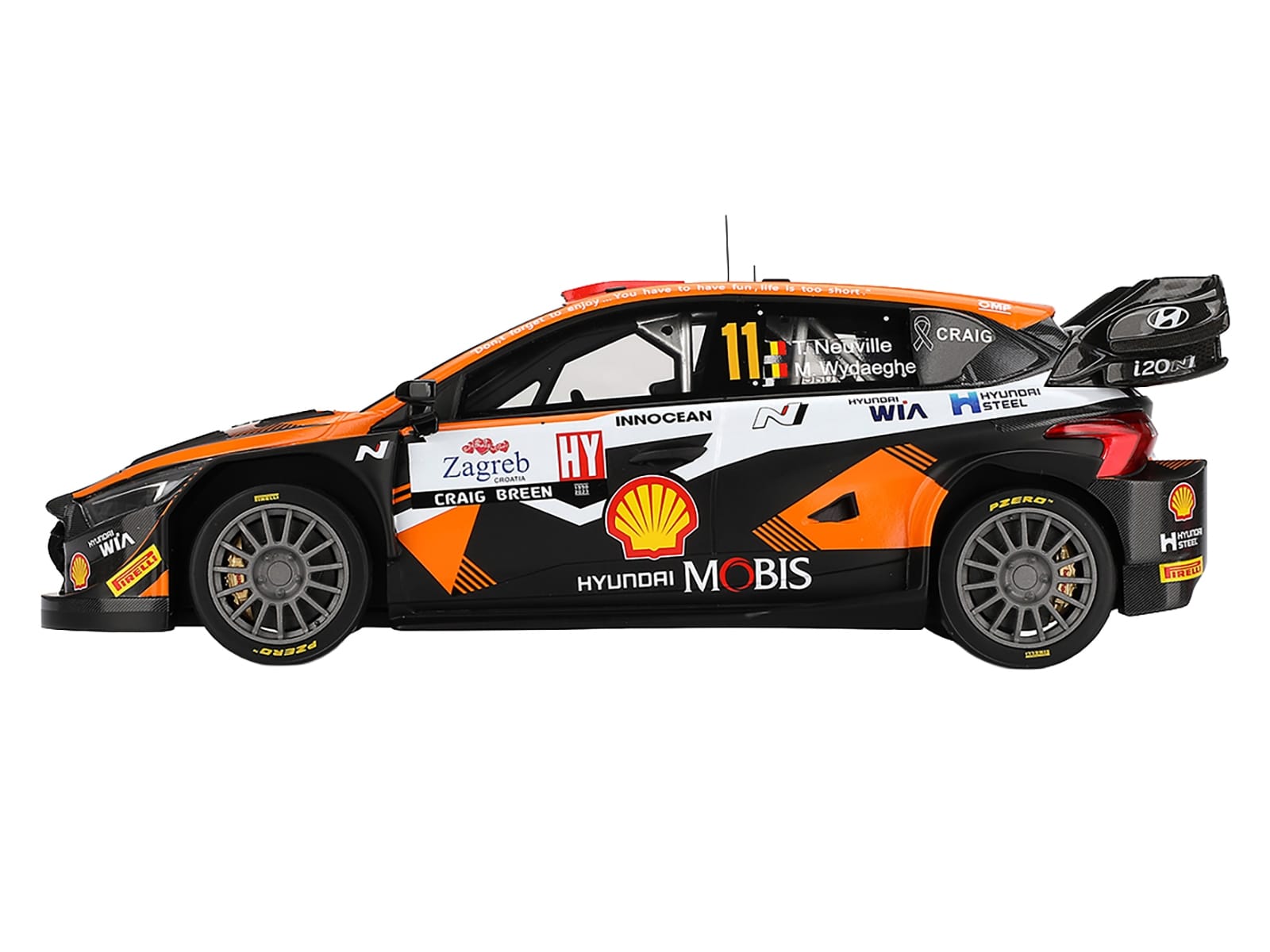 Hyundai i20 N Rally1 Hybrid #11 Thierry Neuville - Martijn Wydaeghe "Hyundai Shell Mobis WRT" Winner "Rally Croatia Power Stage" (2023) 1/18 Model Car by Top Speed - Image 4