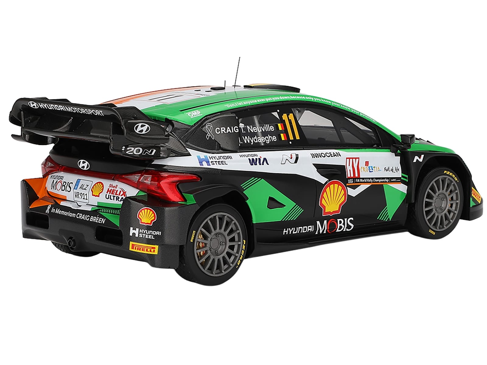 Hyundai i20 N Rally1 Hybrid #11 Thierry Neuville - Martijn Wydaeghe "Hyundai Shell Mobis WRT" Winner "Rally Croatia Power Stage" (2023) 1/18 Model Car by Top Speed - Image 5