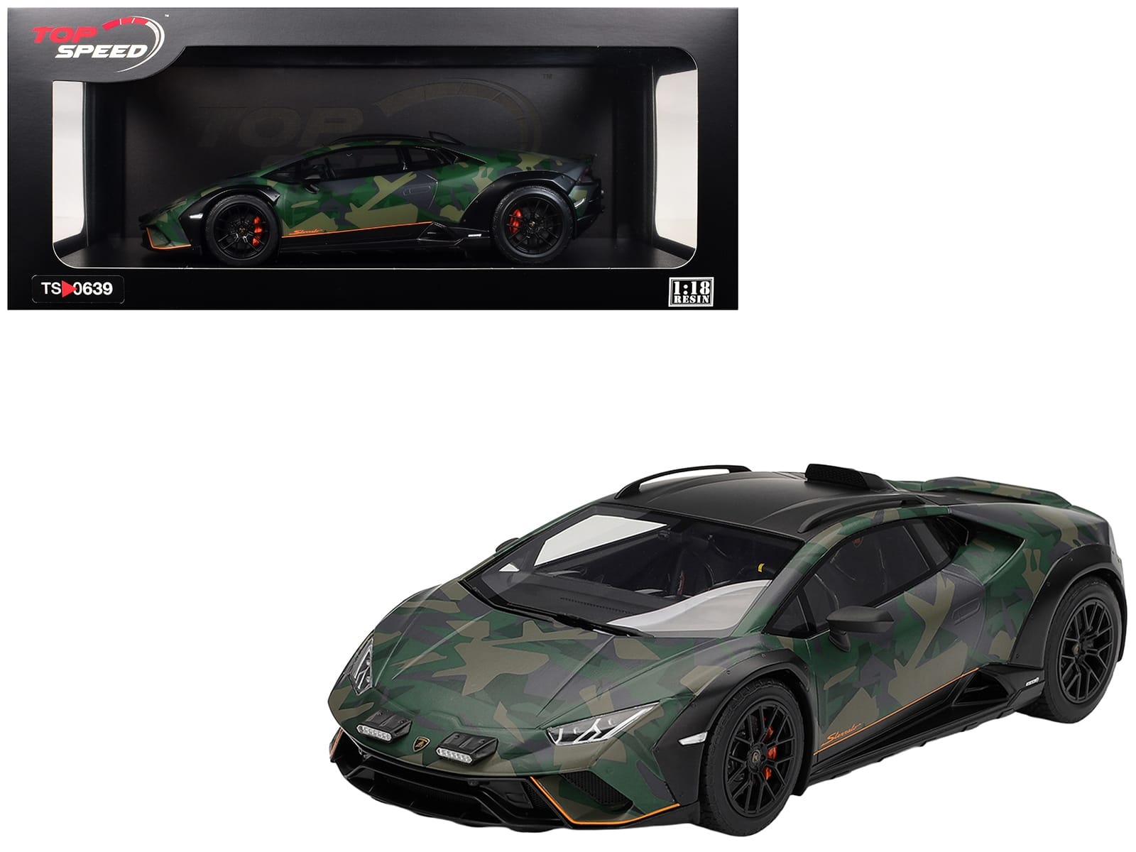 Lamborghini Huracan Sterrato All-Terrain "BOSCO" Green Camouflage 1/18 Model Car by Top Speed