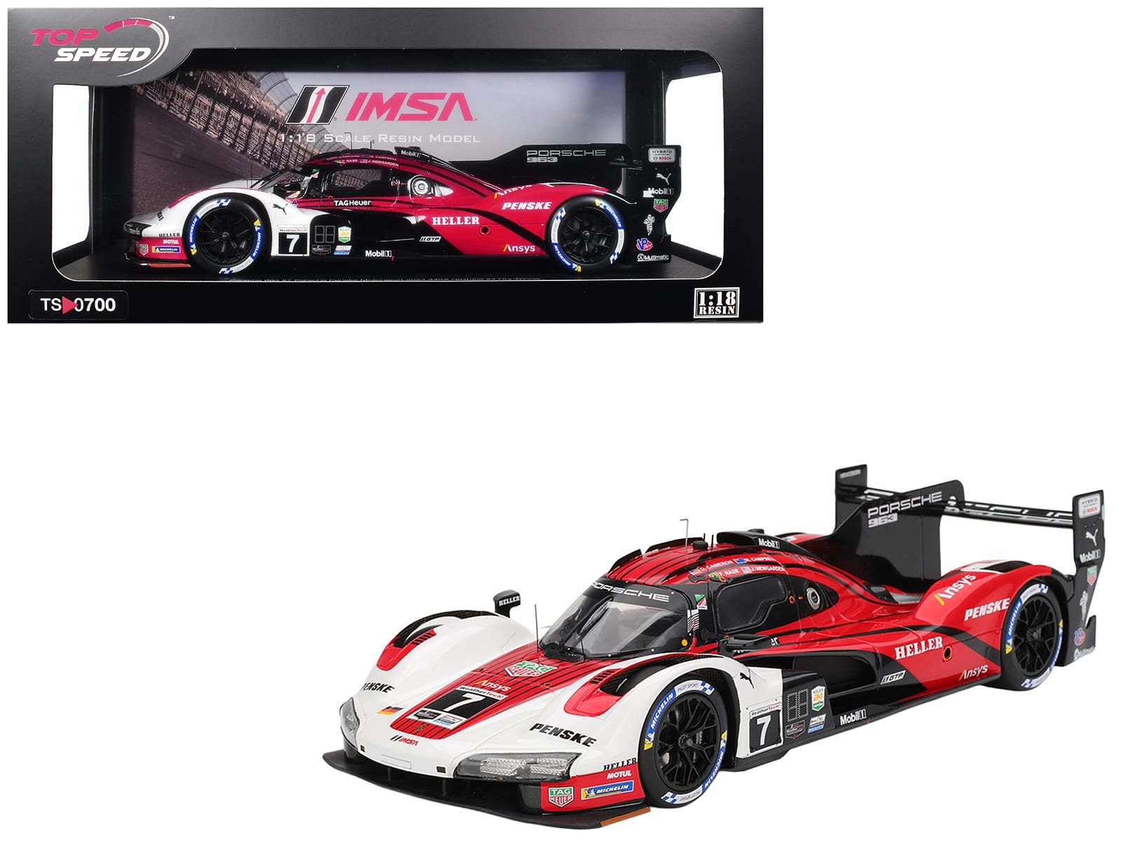 Porsche 963 #7 Dane Cameron - Matt Campbell - Felipe Nasr - Josef Newgarden "Porsche Penske Motorsport" Winner IMSA "24 Hours of Daytona" (2024) 1/18 Model Car by Top Speed