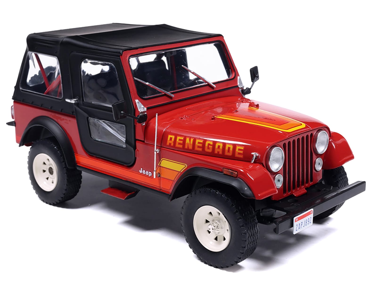 1983 Jeep Renegade Red with Stripes and Black Top 1/24 Diecast Model by IXO Models - Image 4