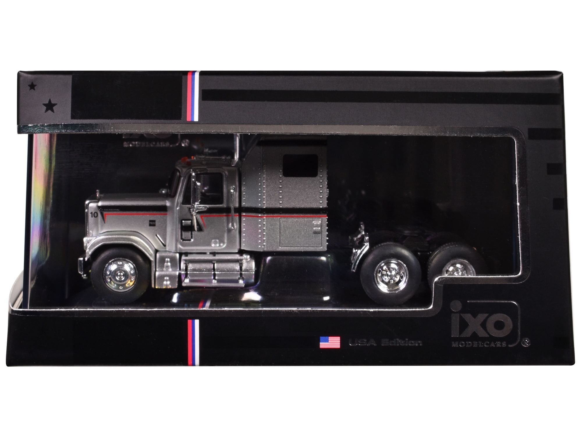 1980 GMC General Truck Tractor Silver Metallic with Black and Red Stripes 1/64 Diecast Model by IXO Models