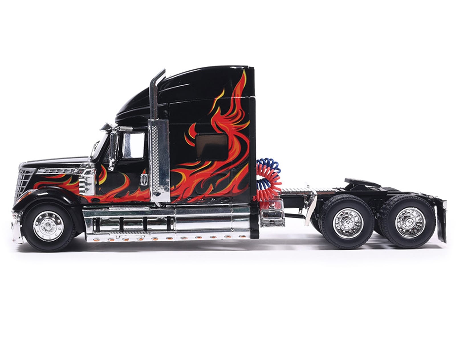 2010 International Lonestar Truck Tractor Black with Flame Graphics 1/64 Diecast Model by IXO Models - Image 2