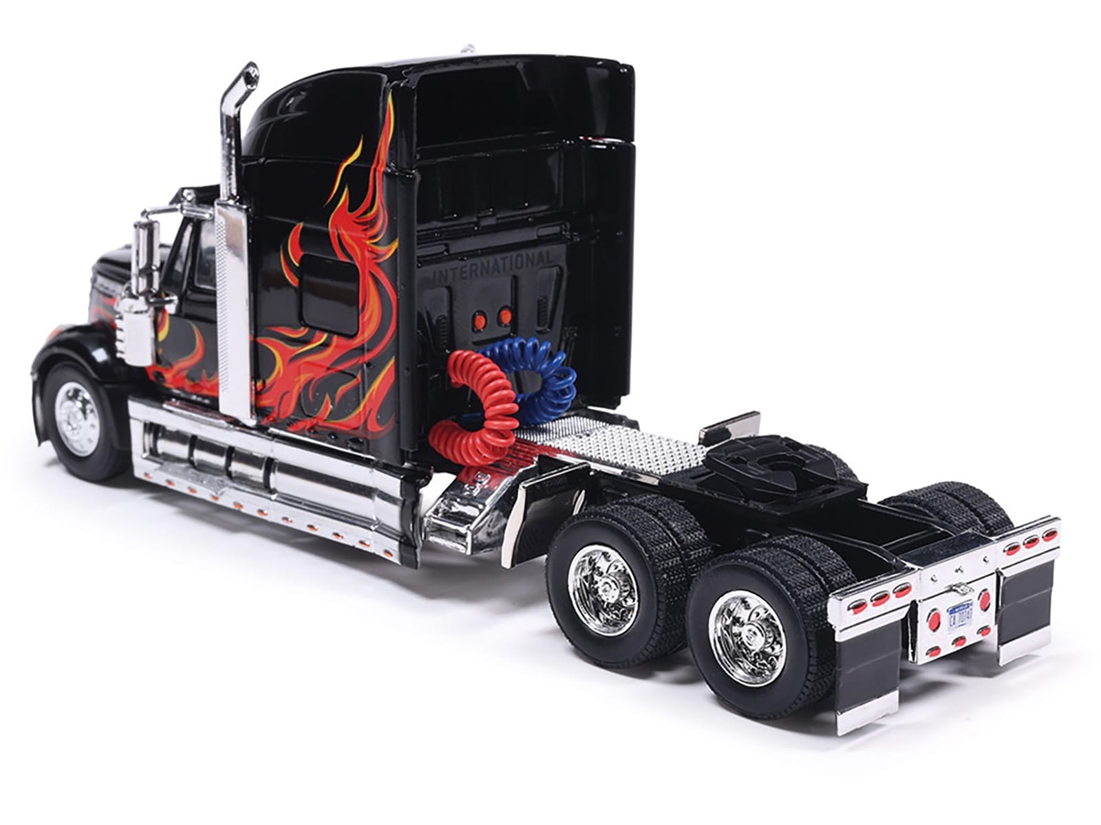 2010 International Lonestar Truck Tractor Black with Flame Graphics 1/64 Diecast Model by IXO Models - Image 3
