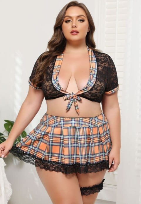 Sexy Plus Size Lingerie Set for Women Sexy School Girl Halloween Costumes Cosplay Lingerie with Mini Skirt - Image 4
