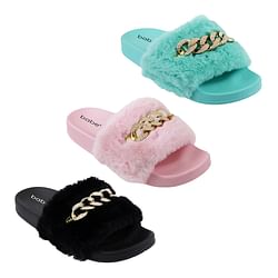 Category: Dropship Shoes & Boots, SKU #2354046, Title: . Case of [30] Women's Fur Slides with Chain - 3 Colors .