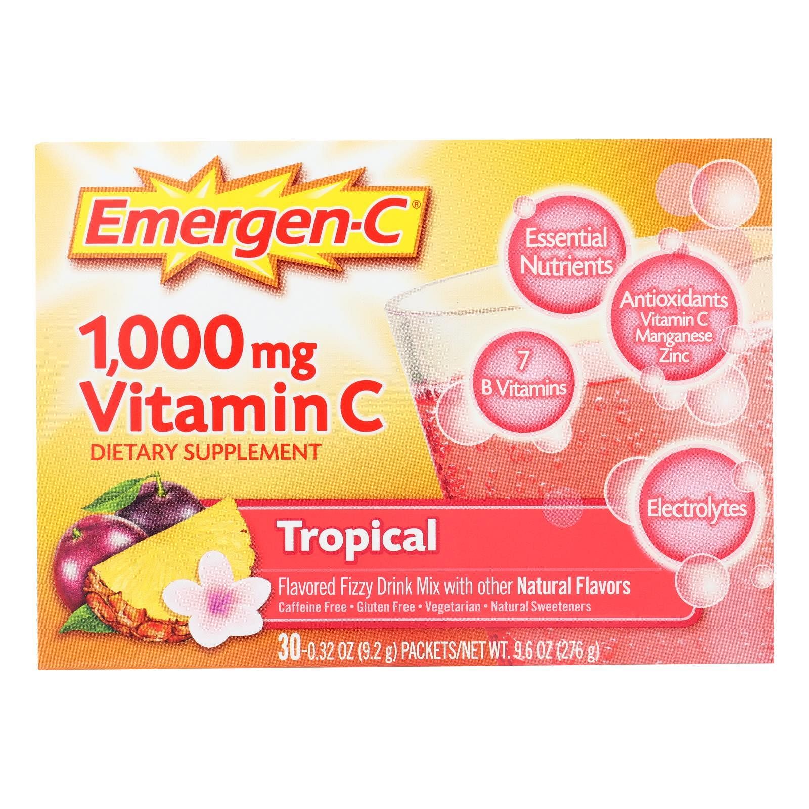 Alacer – Emergen-C Vitamin C Fizzy Drink Mix Tropical – 1000 mg – 30 ...