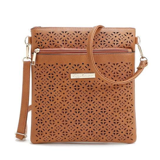 Color: TERRIFIC TAN - Blossomita Handbag With Cutout Flower Design