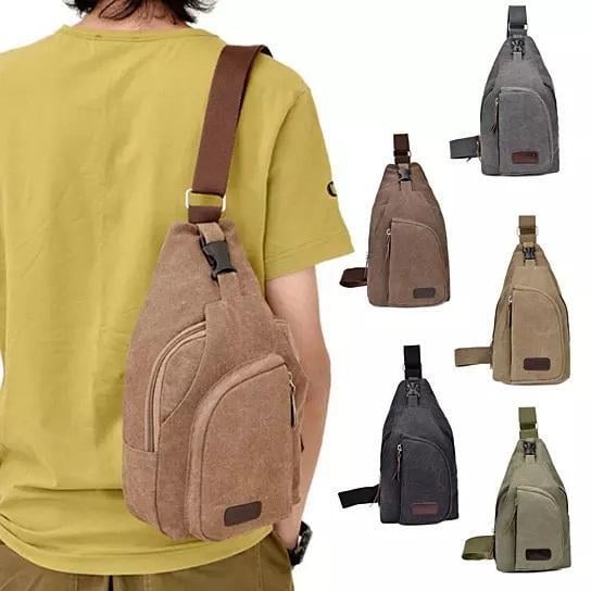 Color: Roasted Coffee - Sling Cling Cotton Canvas Messenger Bag in 5 Colors