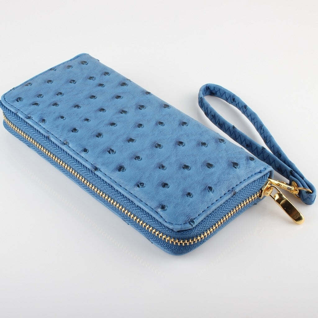 Color: BROWN - Faux Ostrich Leather Wristlet Clutch In Several Colors