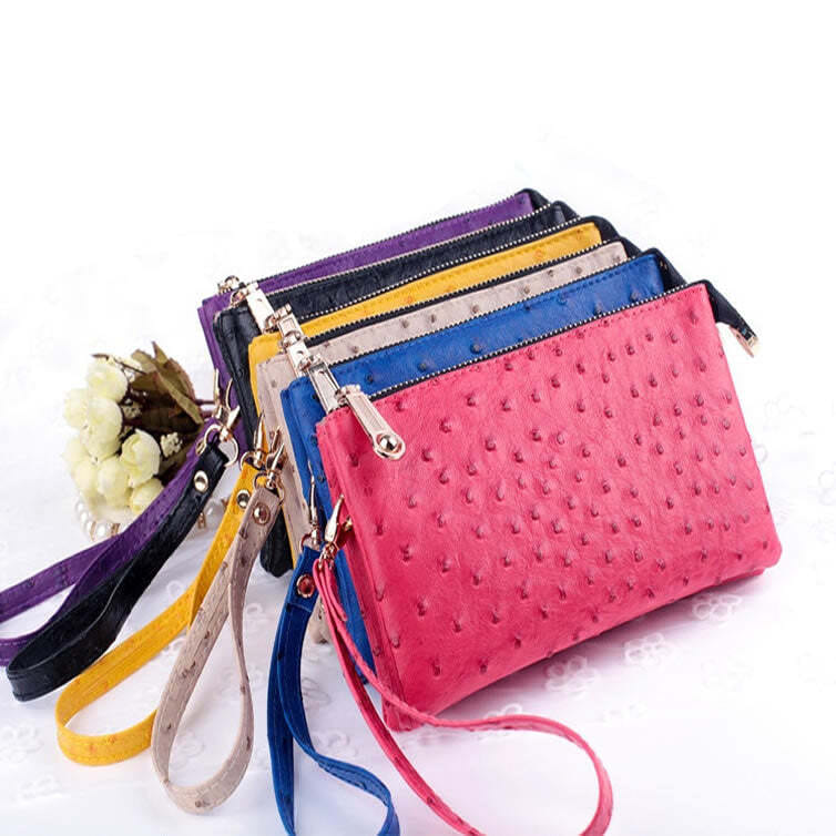 Color: BLACK - OMG OMG FAUX OSTRICH LEATHER PURSES IN 6 COLORS
