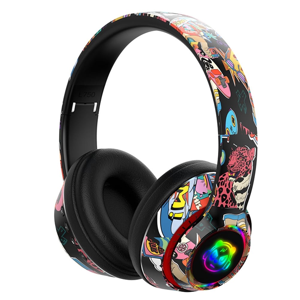 Graffiti Foldable Bluetooth Headphones Wireless Sports Headset Noise Reduction Gaming Earphone black