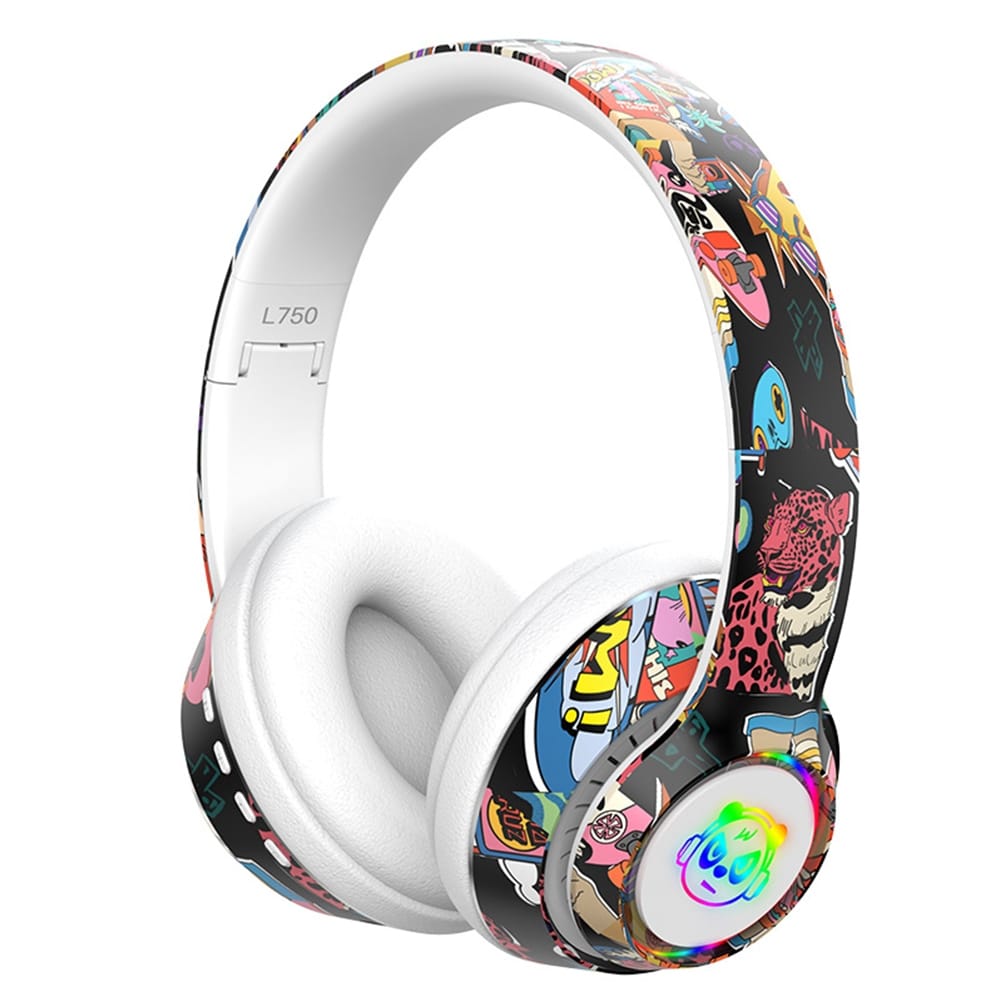 Graffiti Foldable Bluetooth Headphones Wireless Sports Headset Noise Reduction Gaming Earphone White - Image 4