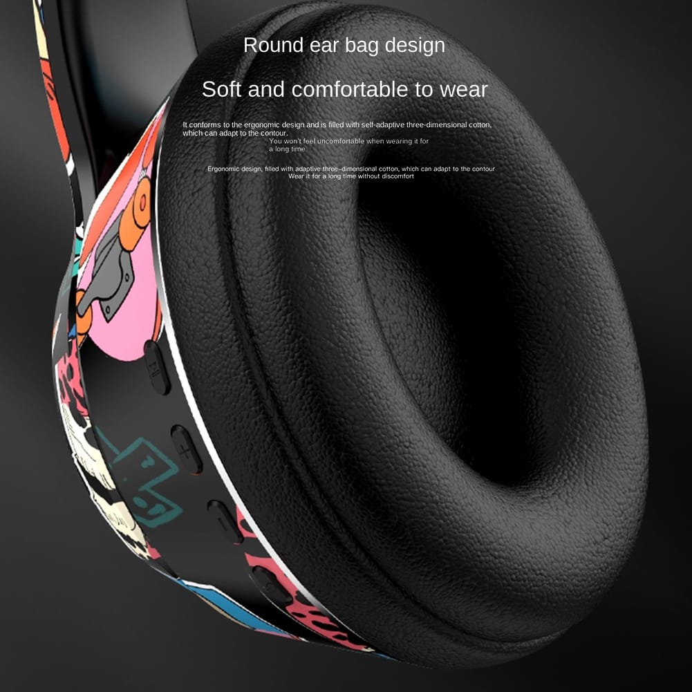 Graffiti Foldable Bluetooth Headphones Wireless Sports Headset Noise Reduction Gaming Earphone White - Image 7