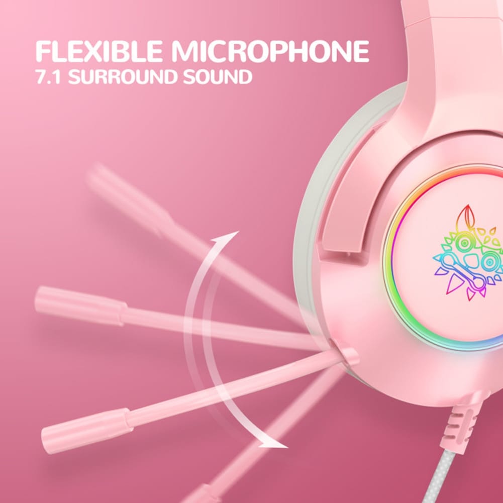 Onikuma K9 Gaming Headset RGB Cat Ear Led Light Head-mounted Wired Headphones with Retractable Rotating Microphone Pink - Image 2