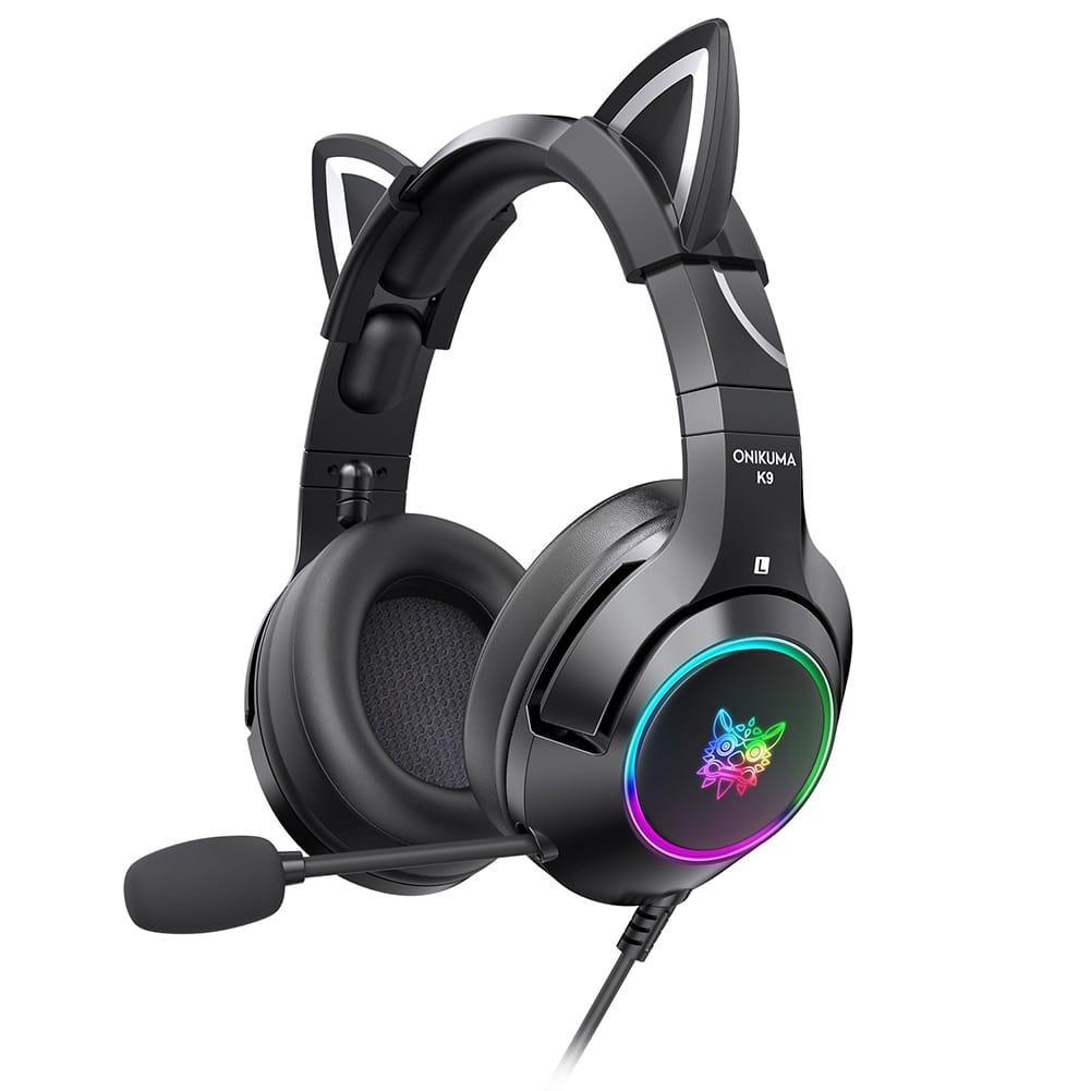 Onikuma K9 Gaming Headset RGB Cat Ear Led Light Head-mounted Wired Headphones with Retractable Rotating Microphone Pink - Image 3