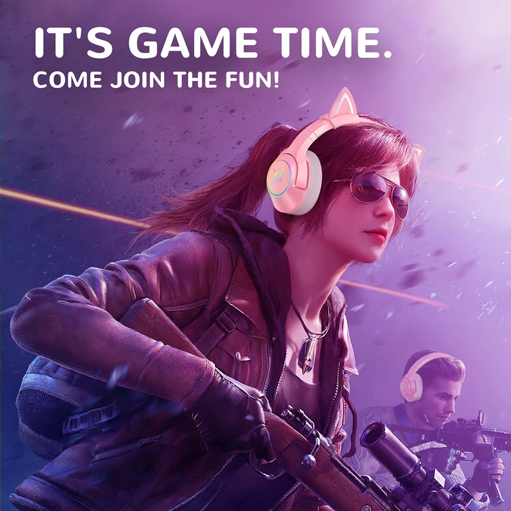 Onikuma K9 Gaming Headset RGB Cat Ear Led Light Head-mounted Wired Headphones with Retractable Rotating Microphone Pink - Image 6