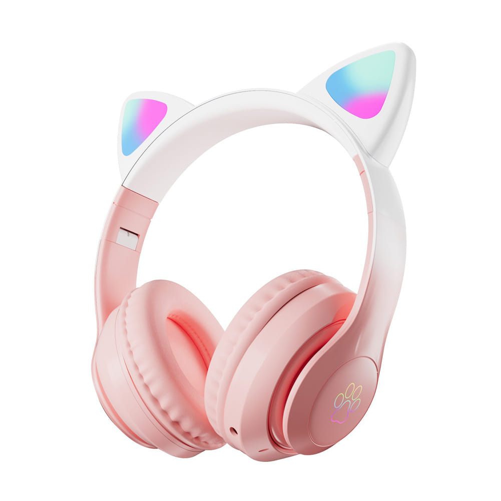 Wireless Bluetooth Headphone Cute Cat Ear Gradient Color Luminous Head-mounted Gaming Headset white blue - Image 2