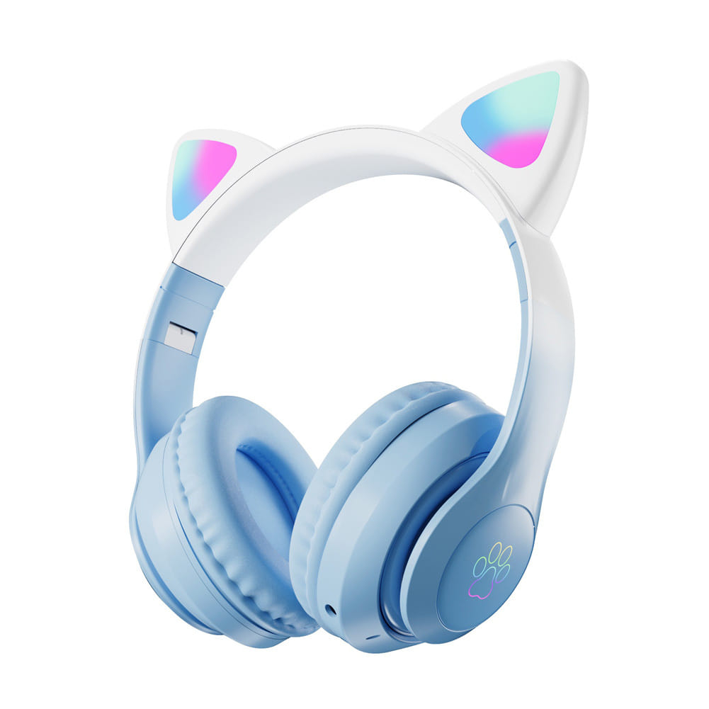 Wireless Bluetooth Headphone Cute Cat Ear Gradient Color Luminous Head-mounted Gaming Headset white blue - Image 3
