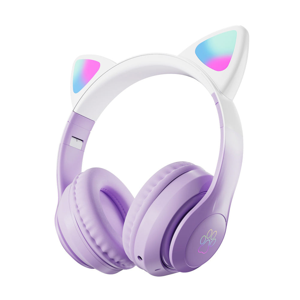 Wireless Bluetooth Headphone Cute Cat Ear Gradient Color Luminous Head-mounted Gaming Headset white blue - Image 5
