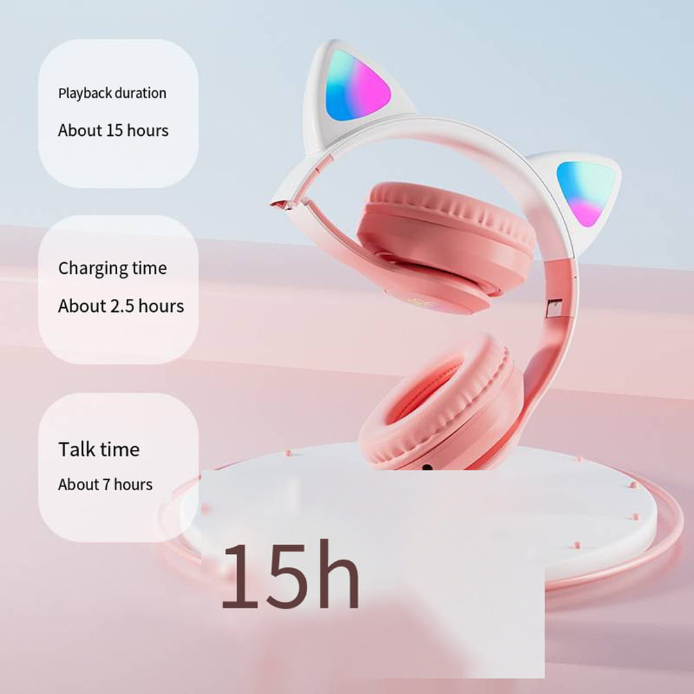 Wireless Bluetooth Headphone Cute Cat Ear Gradient Color Luminous Head-mounted Gaming Headset white blue - Image 7