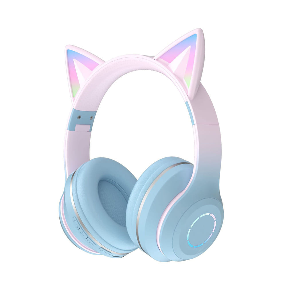 Wireless Bluetooth Headphone Gradient Color Luminous Cat Ears Gaming Headset Lovely Christmas Gifts pink + microphone - Image 2