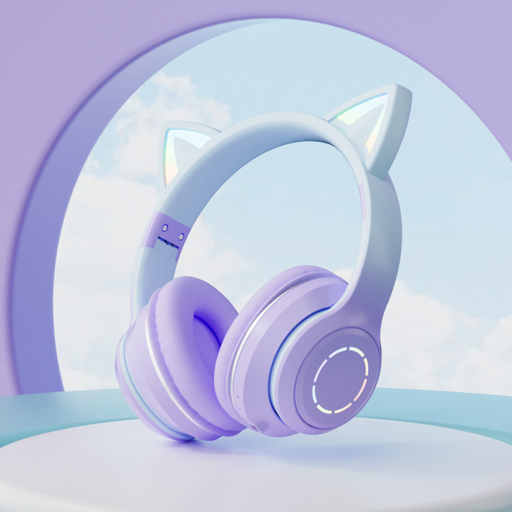 Wireless Bluetooth Headphone Gradient Color Luminous Cat Ears Gaming Headset Lovely Christmas Gifts pink + microphone - Image 6