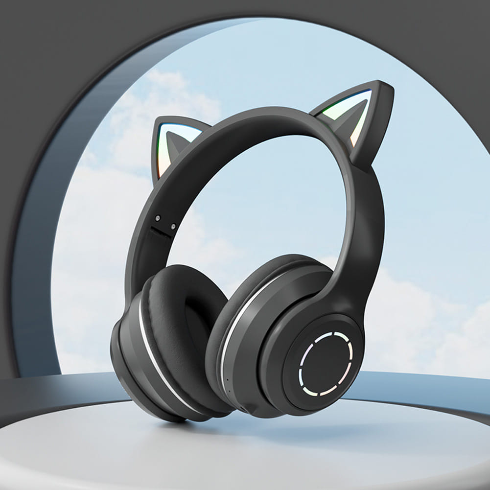 Wireless Bluetooth Headphone Gradient Color Luminous Cat Ears Gaming Headset Lovely Christmas Gifts pink + microphone - Image 7