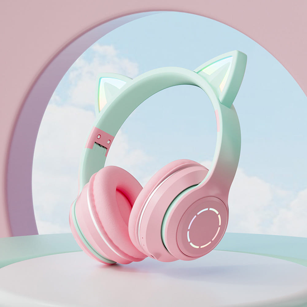 Wireless Bluetooth Headphone Gradient Color Luminous Cat Ears Gaming Headset Lovely Christmas Gifts pink
