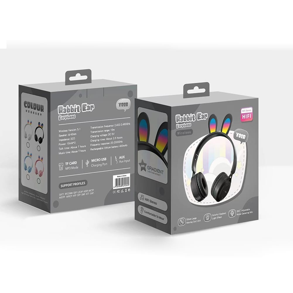 Y08r Wireless Bluetooth Headphones Cute Rabbit Ears Design Touch Control Music Headset Girls Gifts black - Image 4