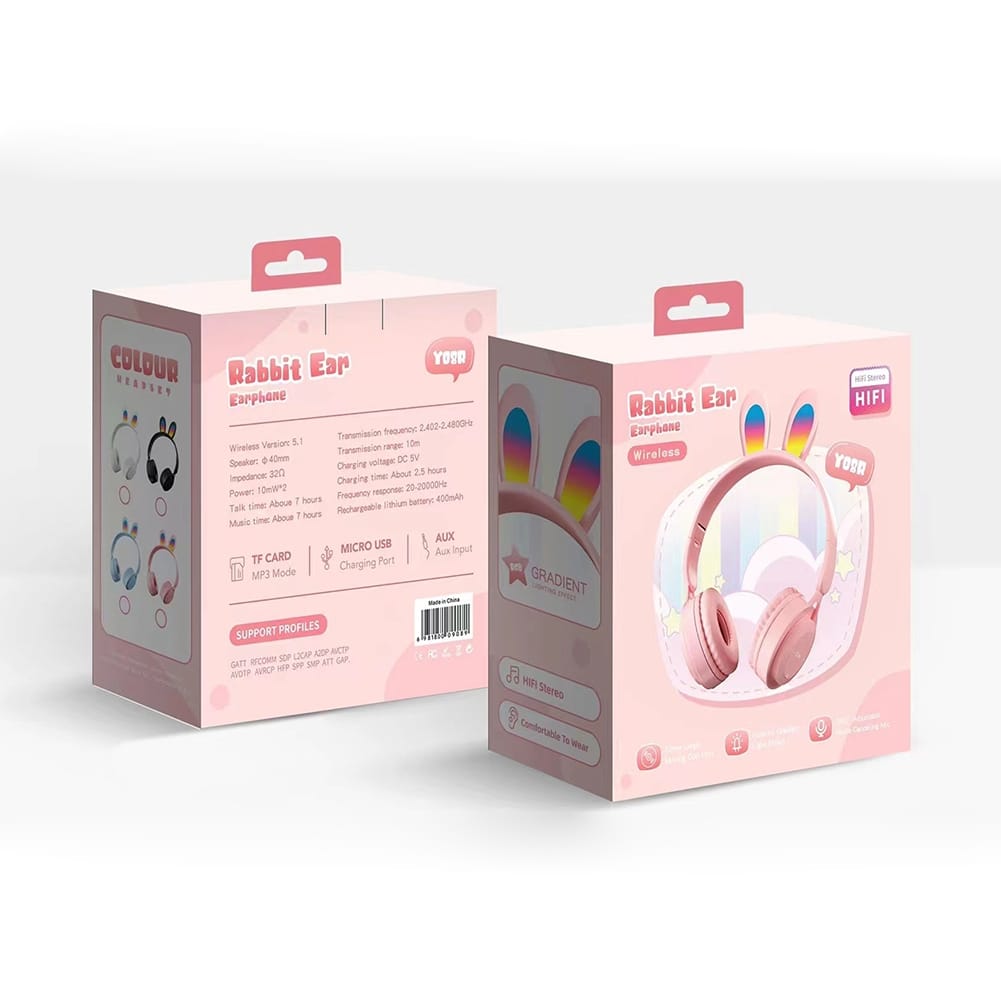 Y08r Wireless Bluetooth Headphones Cute Rabbit Ears Design Touch Control Music Headset Girls Gifts pink - Image 3