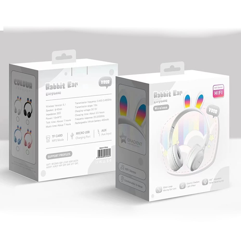 Y08r Wireless Bluetooth Headphones Cute Rabbit Ears Design Touch Control Music Headset Girls Gifts pink - Image 6