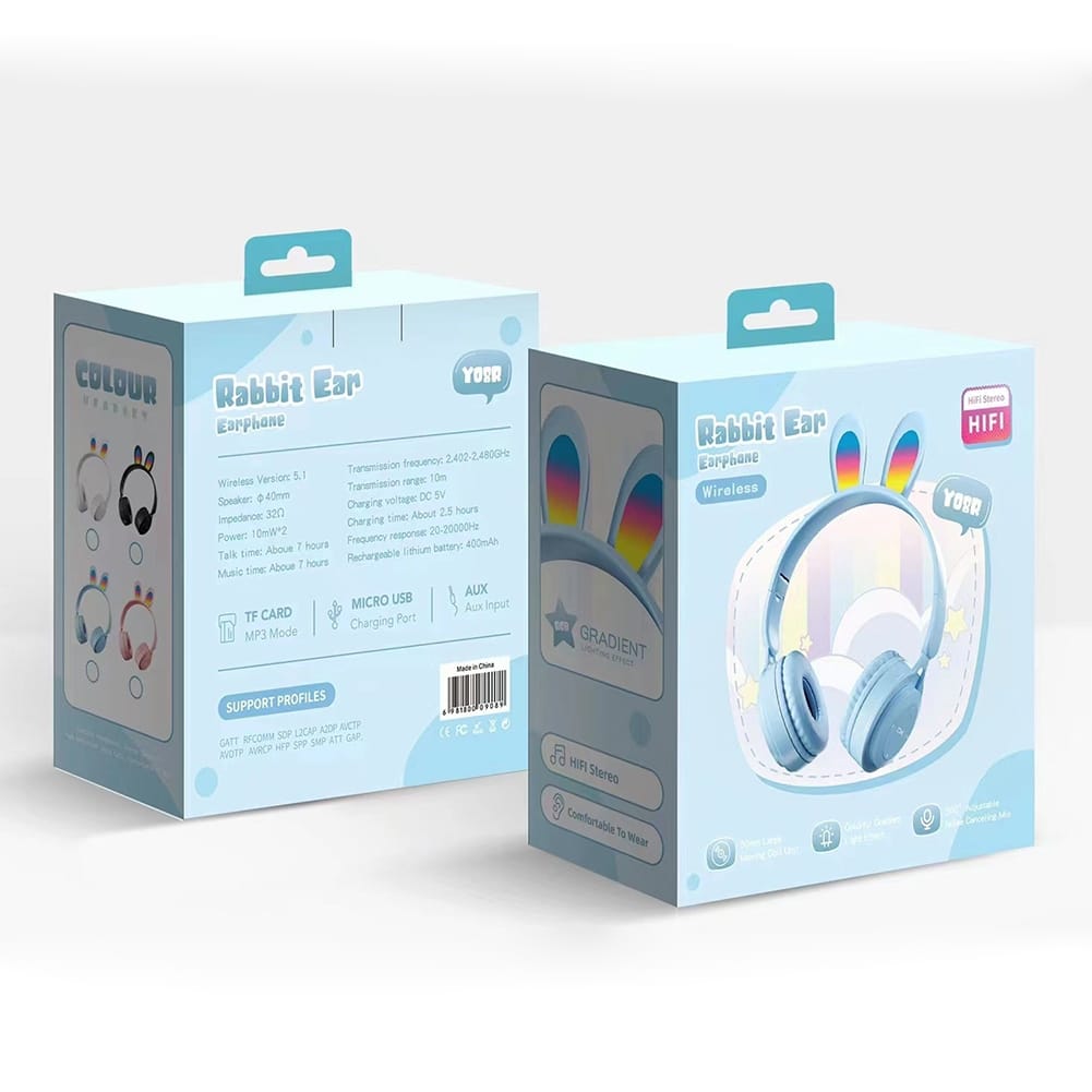 Y08r Wireless Bluetooth Headphones Cute Rabbit Ears Design Touch Control Music Headset Girls Gifts pink - Image 7