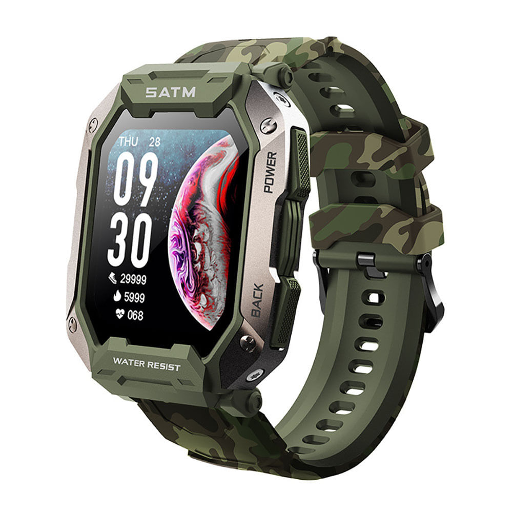 C20 1.71 inch Smart Watch IP68 Waterproof Sports Fitness Trackers Heart Rate Blood Oxygen Monitor Camouflage Green