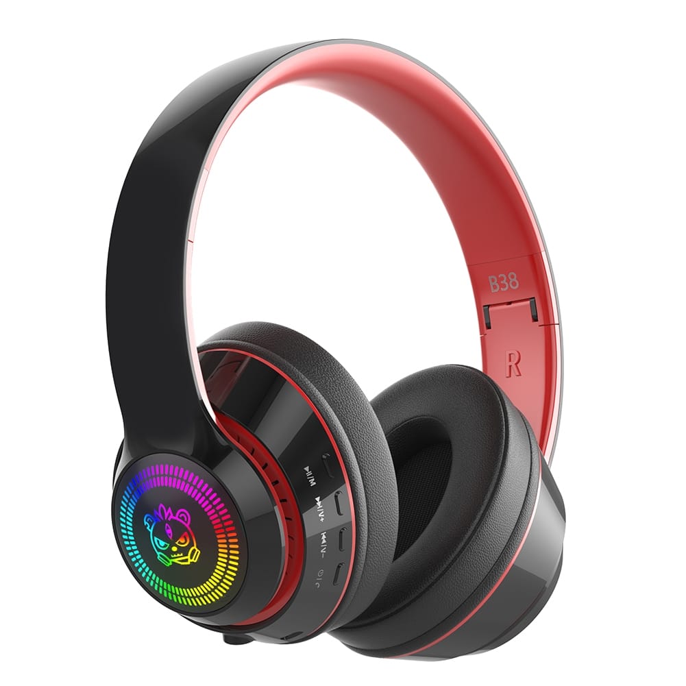Head-mounted Bluetooth Headphones Hd Noise Reduction Subwoofer Wireless Luminous Gaming Headset dark red