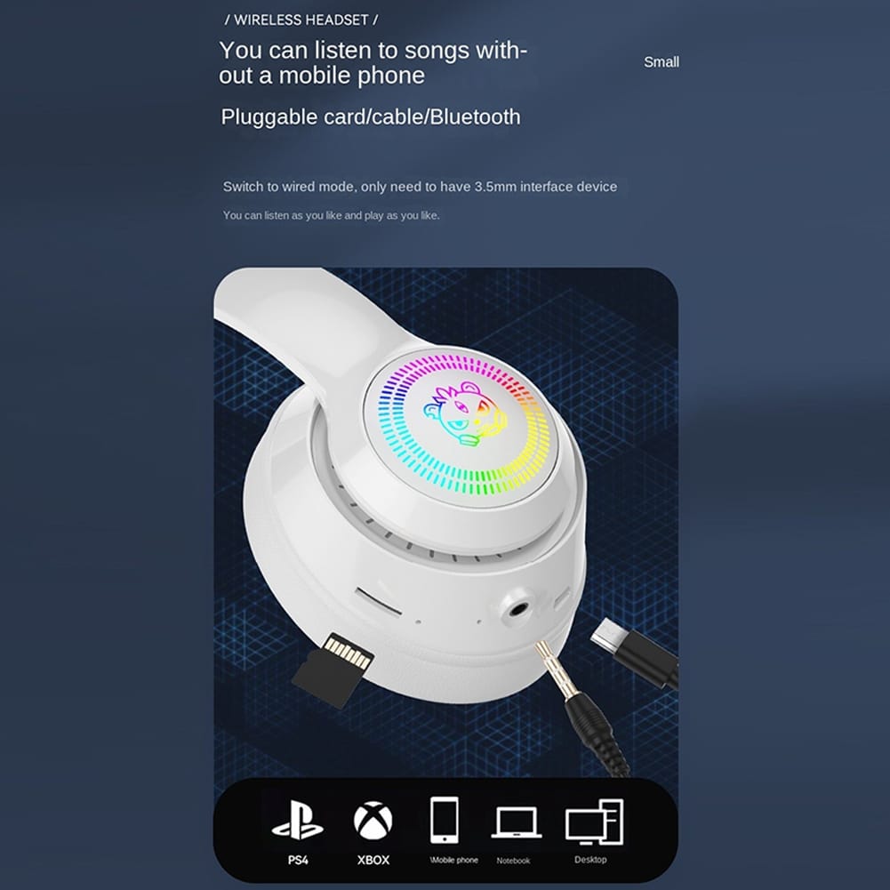 Head-mounted Bluetooth Headphones Hd Noise Reduction Subwoofer Wireless Luminous Gaming Headset Pearl White - Image 7