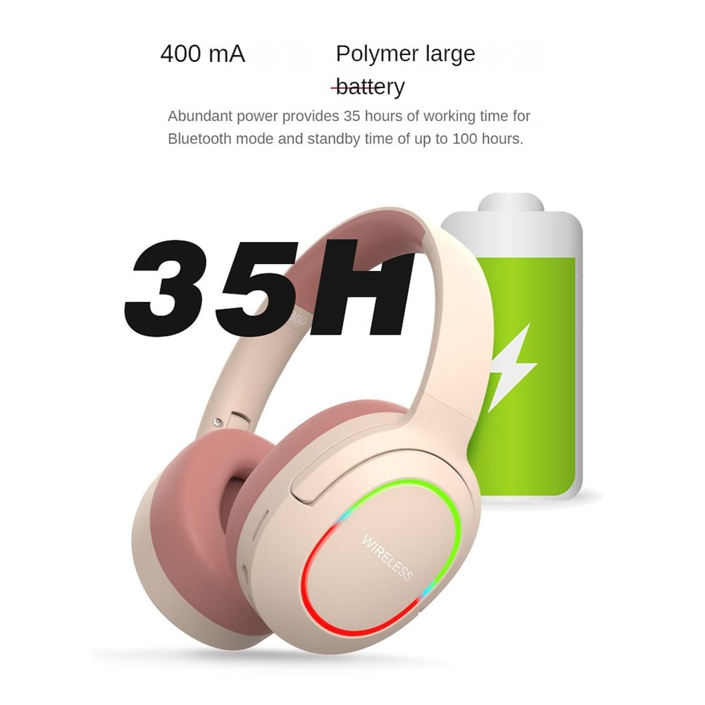 Bluetooth Head-mounted Headphones Hifi Sound Subwoofer Wireless Gaming Headset With Rgb Lighting Khaki - Image 7