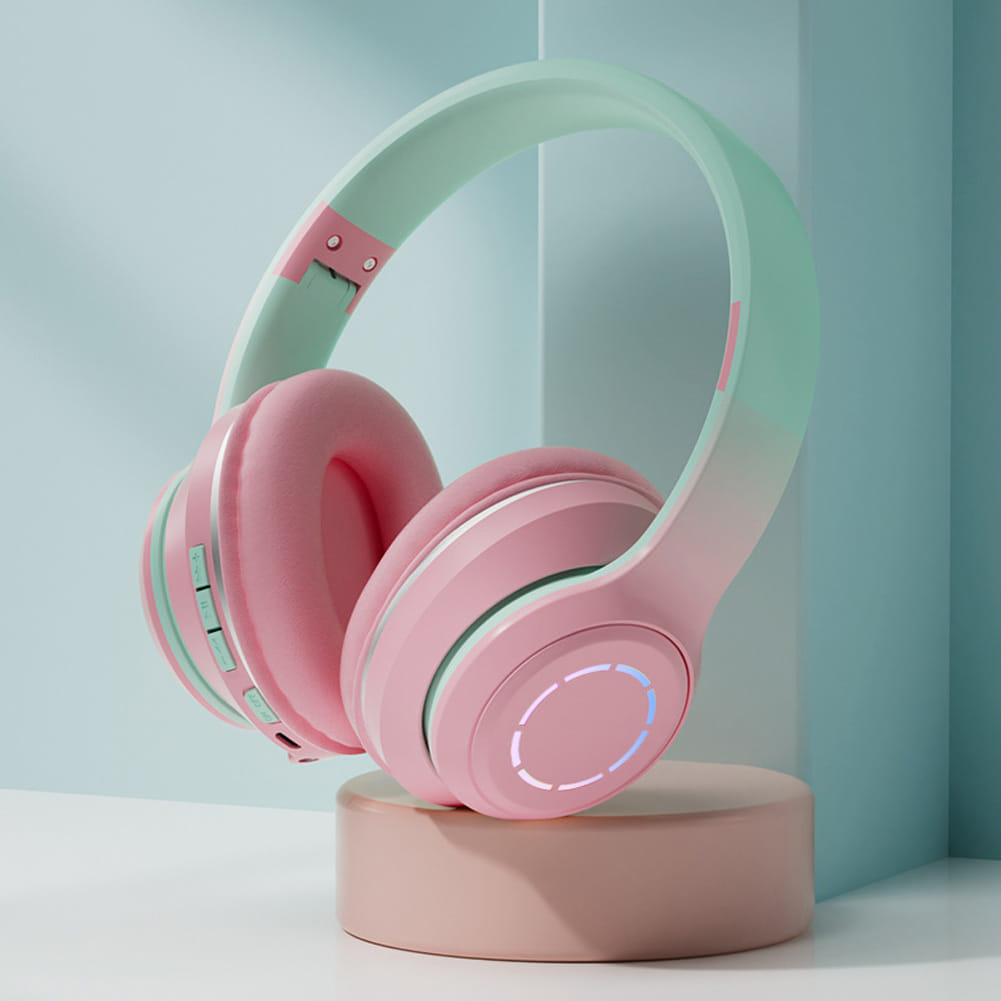 Foldable Bluetooth 5.2 Headphones Gradient Color Design Music Earphone Wireless Gaming Headset green - Image 7
