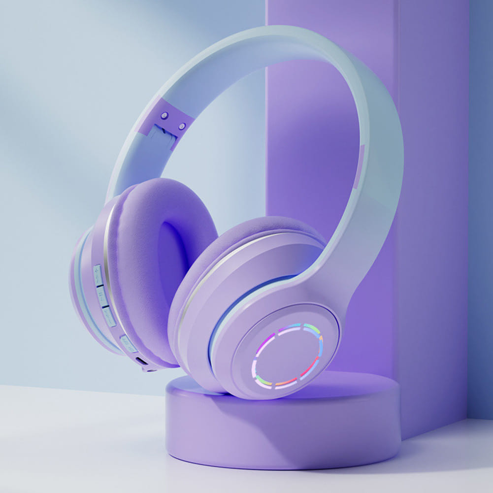 Foldable Bluetooth 5.2 Headphones Gradient Color Design Music Earphone Wireless Gaming Headset Purple - Image 3