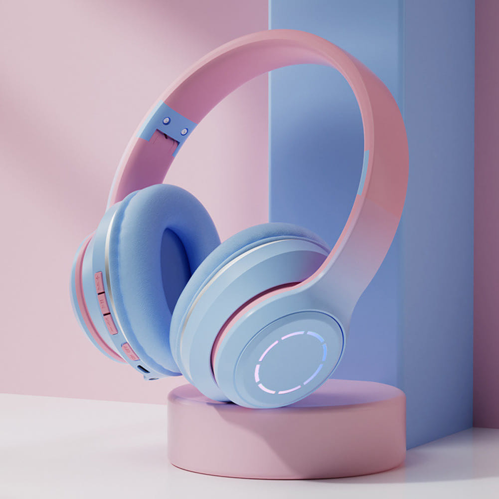 Foldable Bluetooth 5.2 Headphones Gradient Color Design Music Earphone Wireless Gaming Headset blue