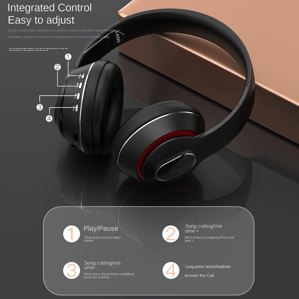 Foldable Bluetooth Headphones Hi-fi Noise Reduction Music Earphone Wireless Gaming Headset China red - Image 3