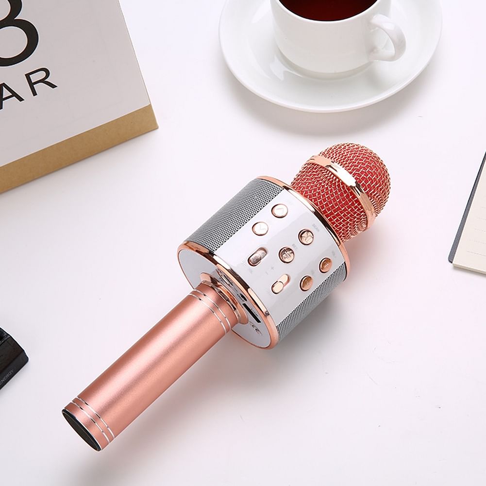 WS858 Mobile Phone Karaoke Microphone Wireless Bluetooth Capacitor Microphone Audio rose gold Karaoke microphone