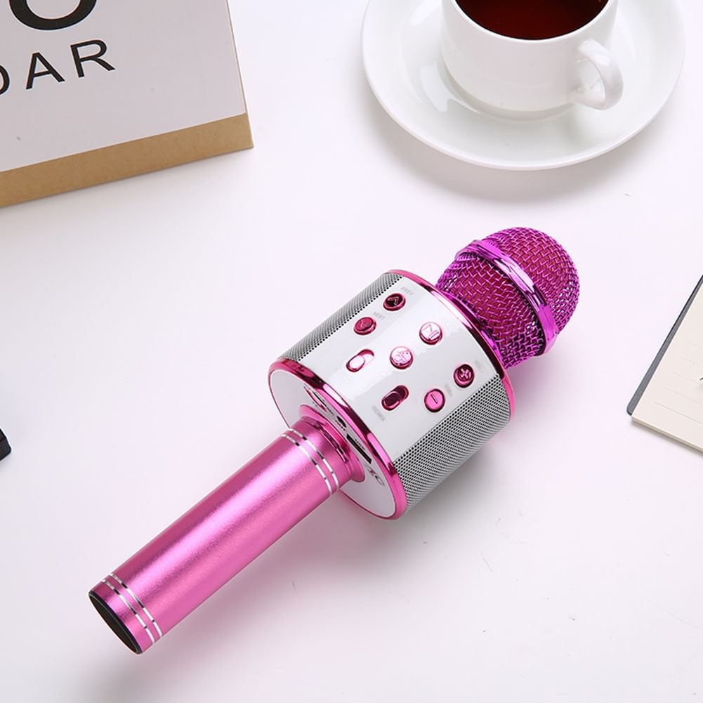 WS858 Mobile Phone Karaoke Microphone Wireless Bluetooth Capacitor Microphone Audio rose Red Karaoke microphone