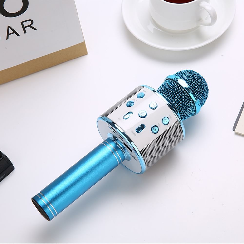 WS858 Mobile Phone Karaoke Microphone Wireless Bluetooth Capacitor Microphone Audio blue Karaoke microphone