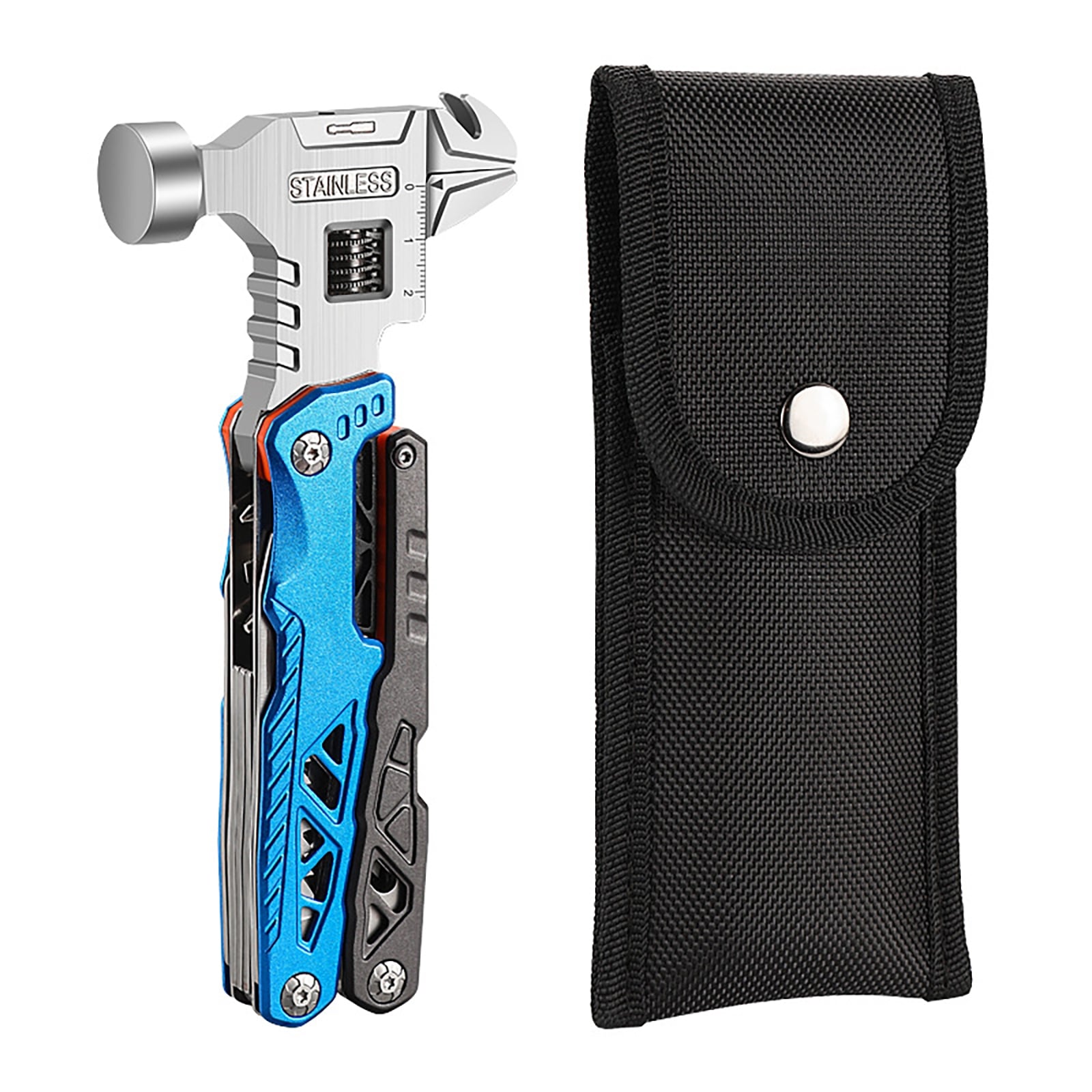 Camping Hammer Multitool Survival Gear Portable High-carbon Steel Safety Locking Compact Multi Tool For Outdoor Camping Accessories blue