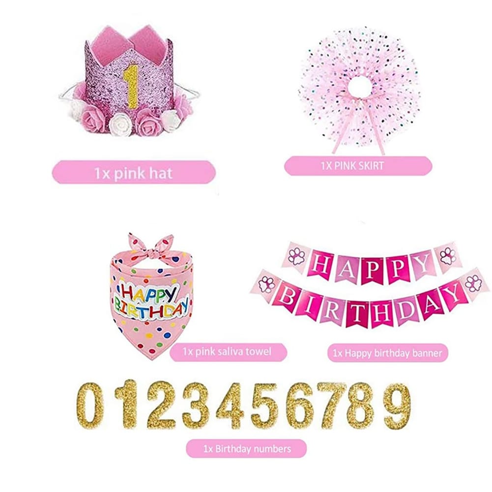 Dog Birthday 1st Party Supplies Scarf Tutu Skirt Crown Hat With 0-8 Numbers Pet Supplies For Puppy Birthday Outfit as shown - Image 7