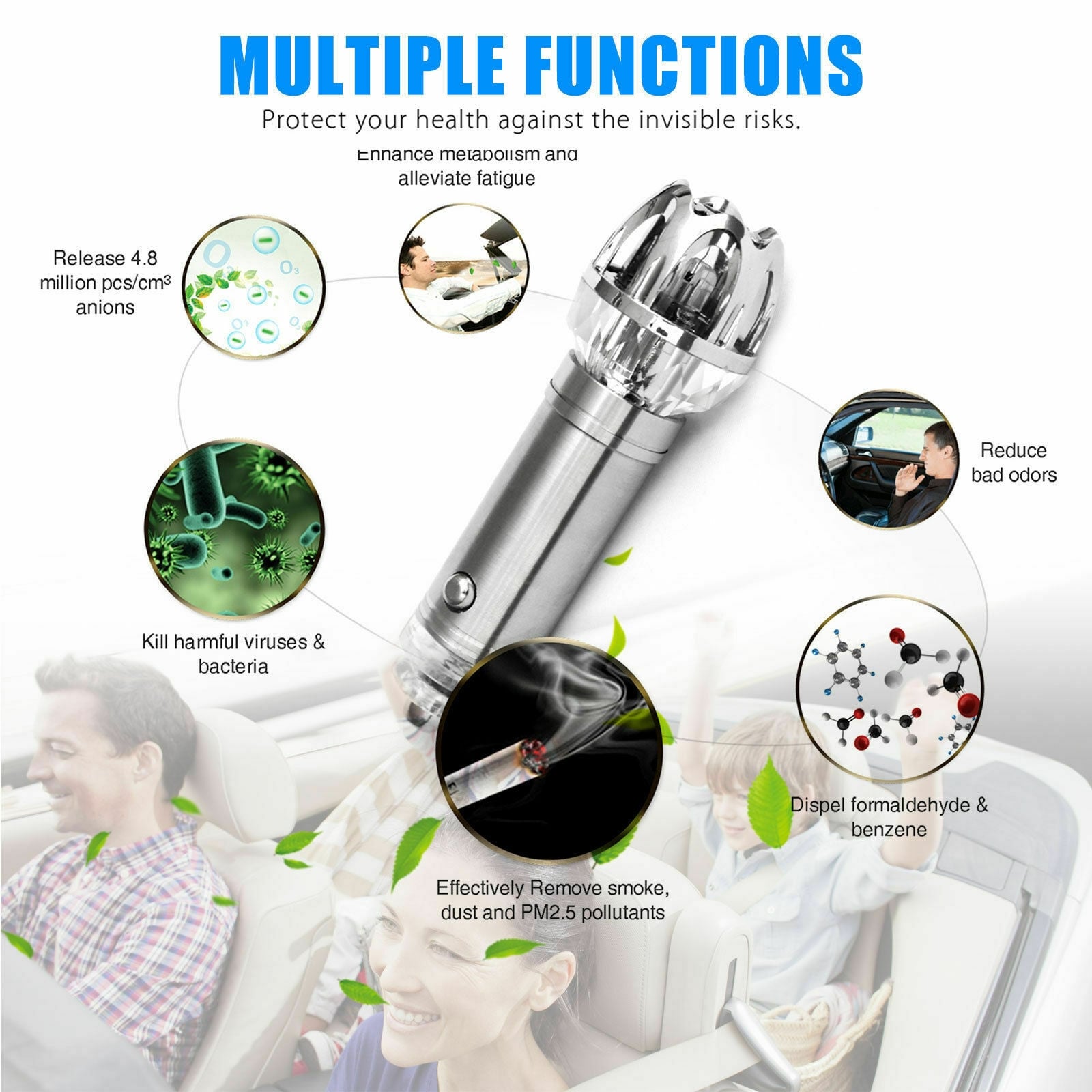 Negative Ion Car Air Purifier Freshening Deodorant Odor Smog Freshener Air Cleaner Black - Image 3