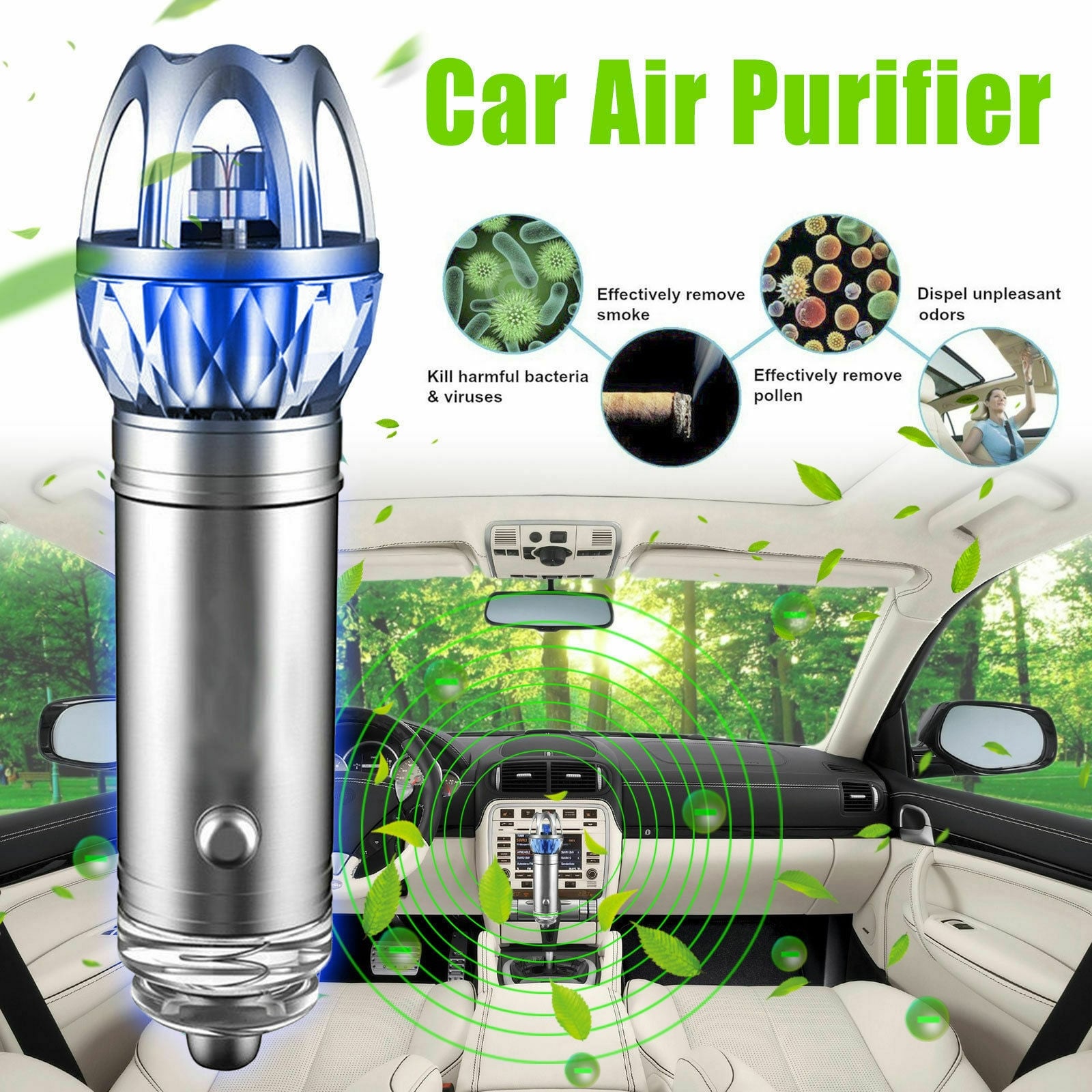 Negative Ion Car Air Purifier Freshening Deodorant Odor Smog Freshener Air Cleaner Black - Image 7