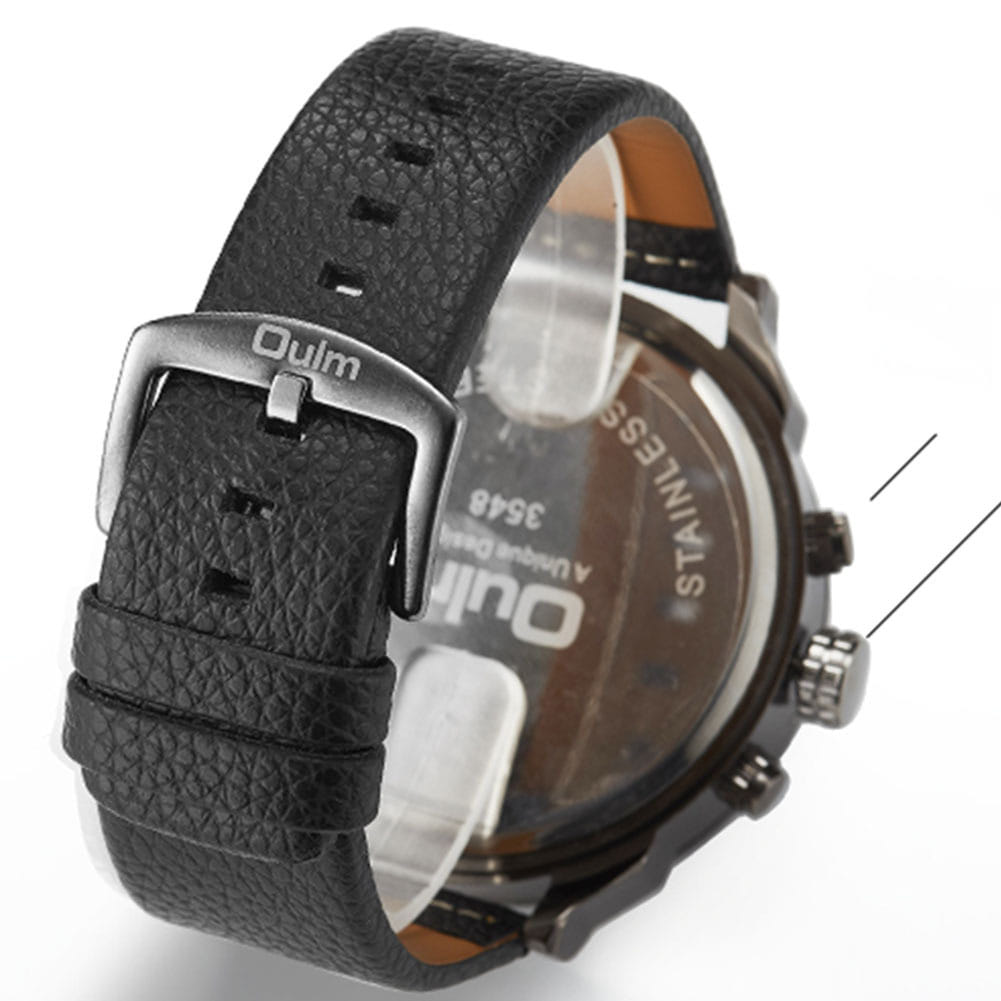 Oulm Men Business Two Time Zone Quartz Stylish Luxury Leather Watch Black - Image 2