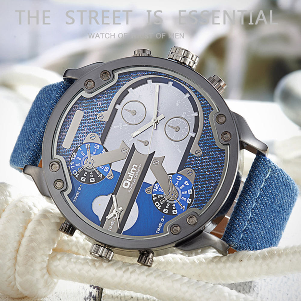 Oulm Men Business Two Time Zone Quartz Stylish Luxury Leather Watch Black - Image 5
